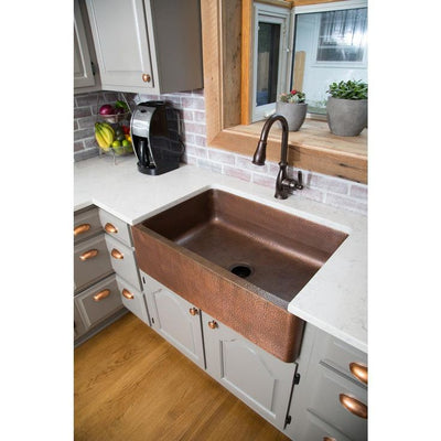 Corbet All-in-One Farmhouse Apron-Front Copper 30 in. Single Bowl Kitchen Sink with Pfister Bronze Faucet and Strainer