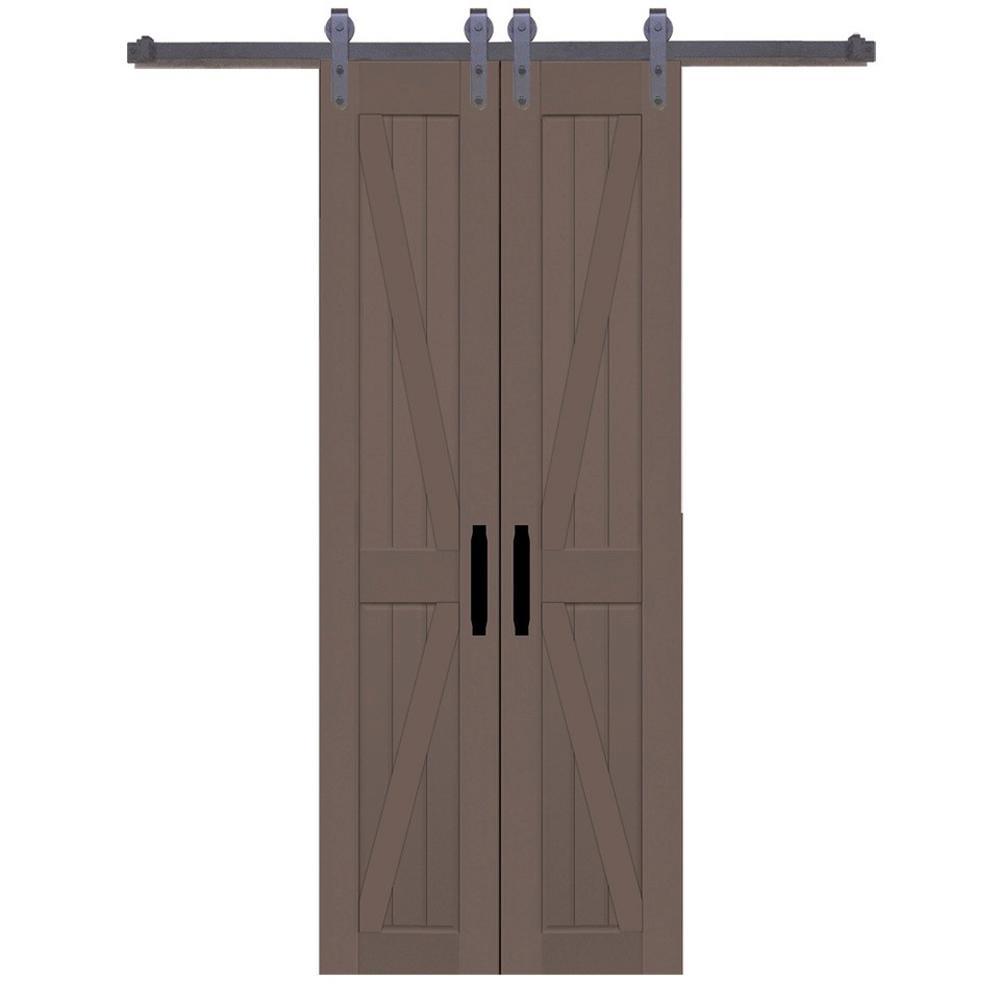 36 in. x 84 in. Board and Batten Composite PVC White Split Sliding Barn Door with Hardware Kit - Super Arbor