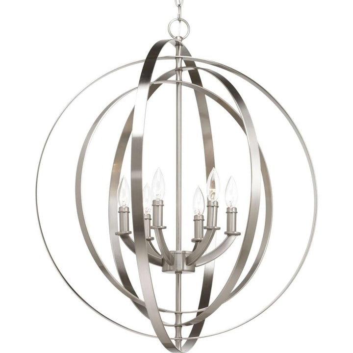 Progress Lighting Equinox 6-Light Brushed Nickel Transitional Globe Large Hanging Pendant Light