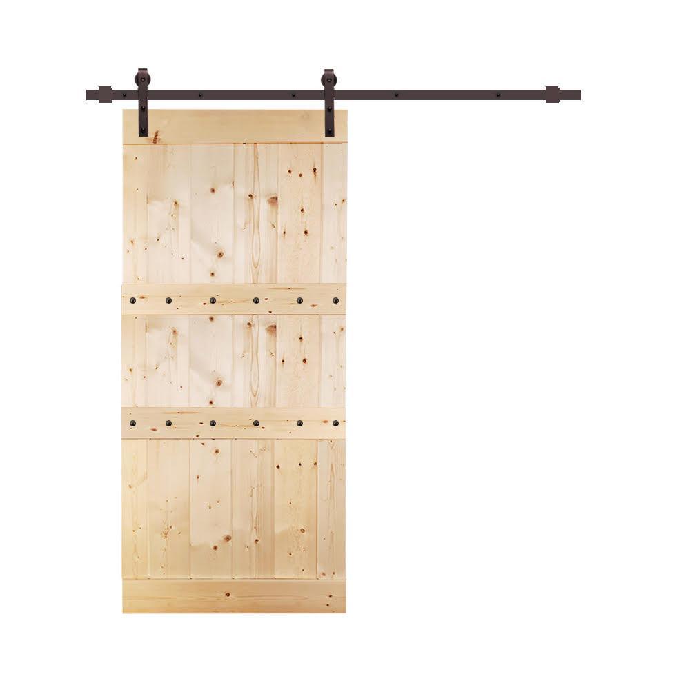 Clavos 42 in. x 84 in. Brown Stained Solid Pine Wood Interior Sliding Barn Door with Sliding Door Hardware Kit - Super Arbor
