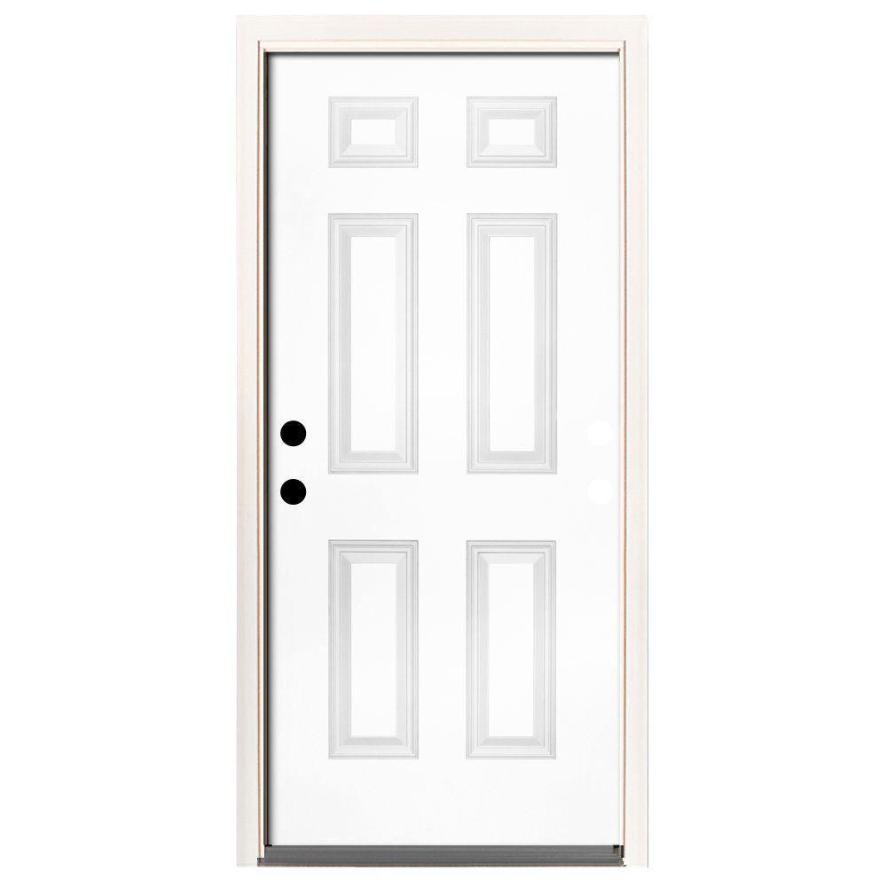 42 in. x 80 in. Premium 6 Panel Primed White Steel Prehung Front Door - Super Arbor