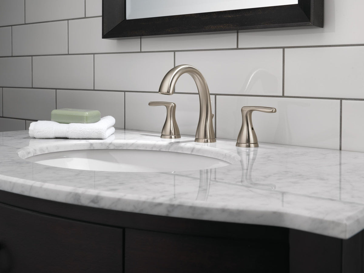Delta Dulcet Brushed Nickel 2-Handle Widespread WaterSense Bathroom Sink Faucet with Drain