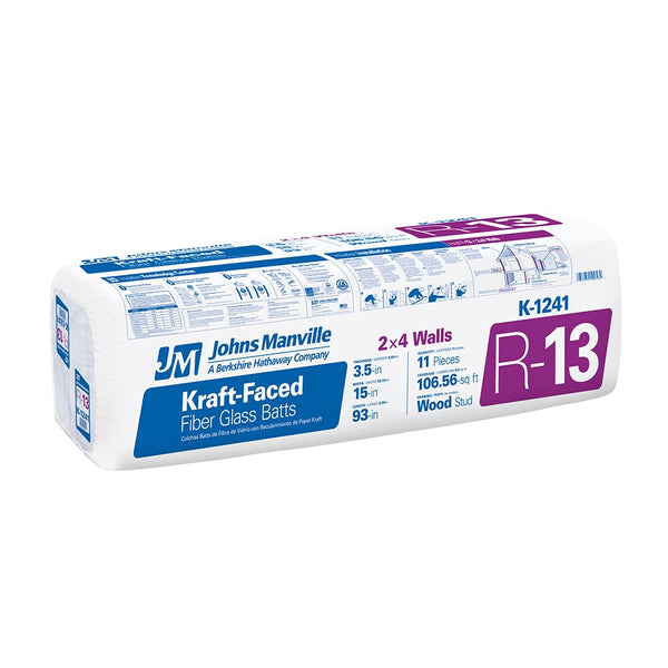 JM R-13 kraft-faced fiberglass batt insulation package