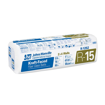 Johns Manville R-15 Kraft-Faced Fiberglass Batt Insulation, 15-in x 93-in, 67.81-sq ft Coverage (K1262S)