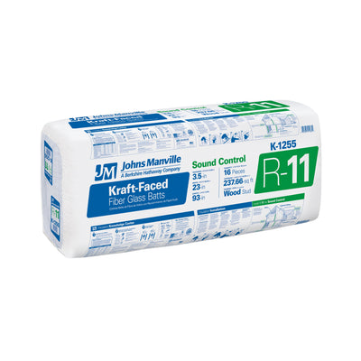 Johns Manville R-11 Kraft-Faced Fiberglass Batt Insulation, 237.66-sq ft Coverage, 23 in W x 93 in L (K1255)