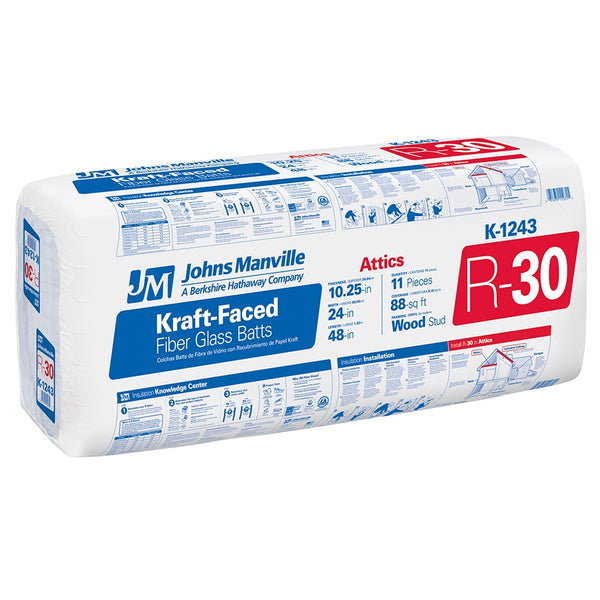JM R-30 attic kraft-faced fiberglass batt insulation