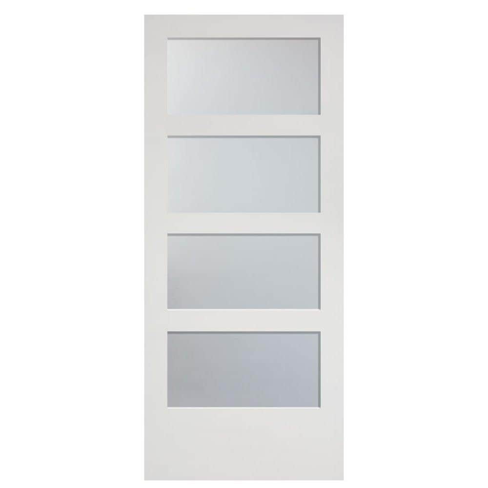 Masonite Traditional 36-in x 84-in Primed MDF Single Barn Door with Frosted Glass