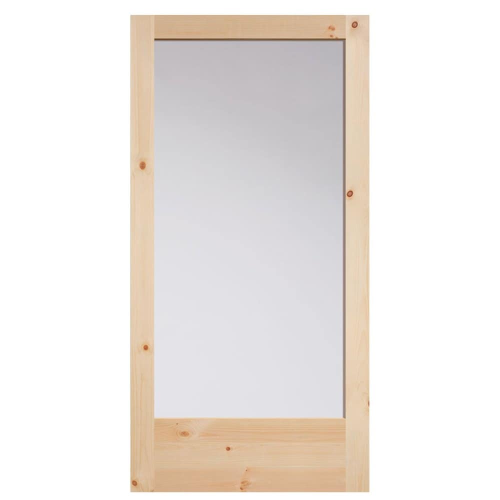 Masonite Traditional 42-in x 84-in Natural Unfinished Knotty Pine MDF Single Barn Door, Clear Glass Full Lite