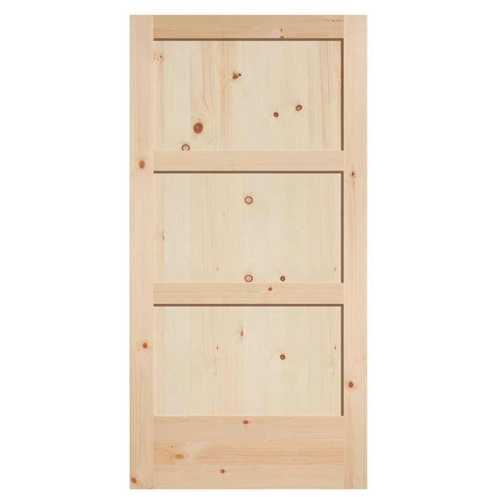 Masonite Traditional 42-in x 84-in Natural 3-Panel Unfinished Knotty Pine Wood Single Barn Door