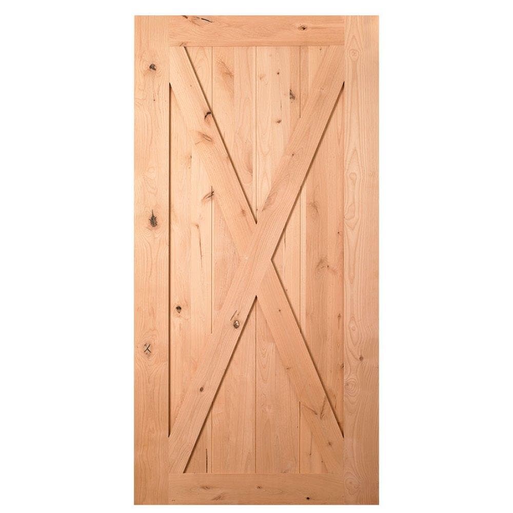 Masonite Traditional 42-in x 84-in Natural Crossbuck Unfinished Knotty Alder Wood Single Barn Door
