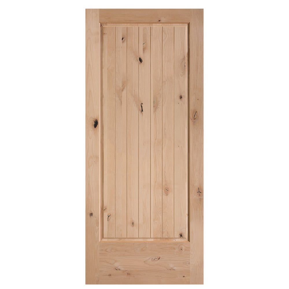 Masonite Traditional 36-in x 84-in Natural 1-Panel Plank Unfinished Knotty Alder Wood Single Barn Door