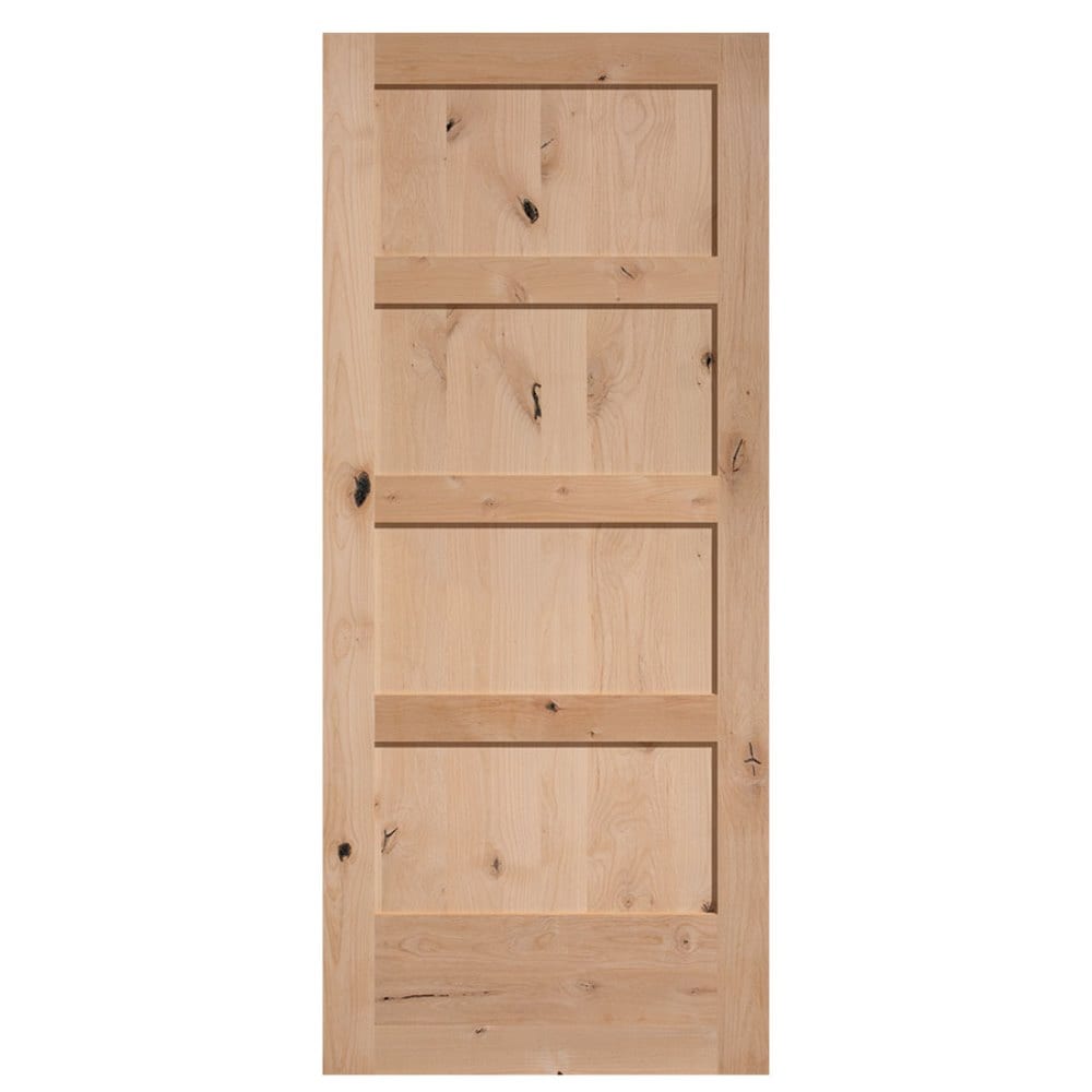 Masonite Traditional 36-in x 84-in Natural 4-Panel Unfinished Knotty Alder Wood Single Barn Door