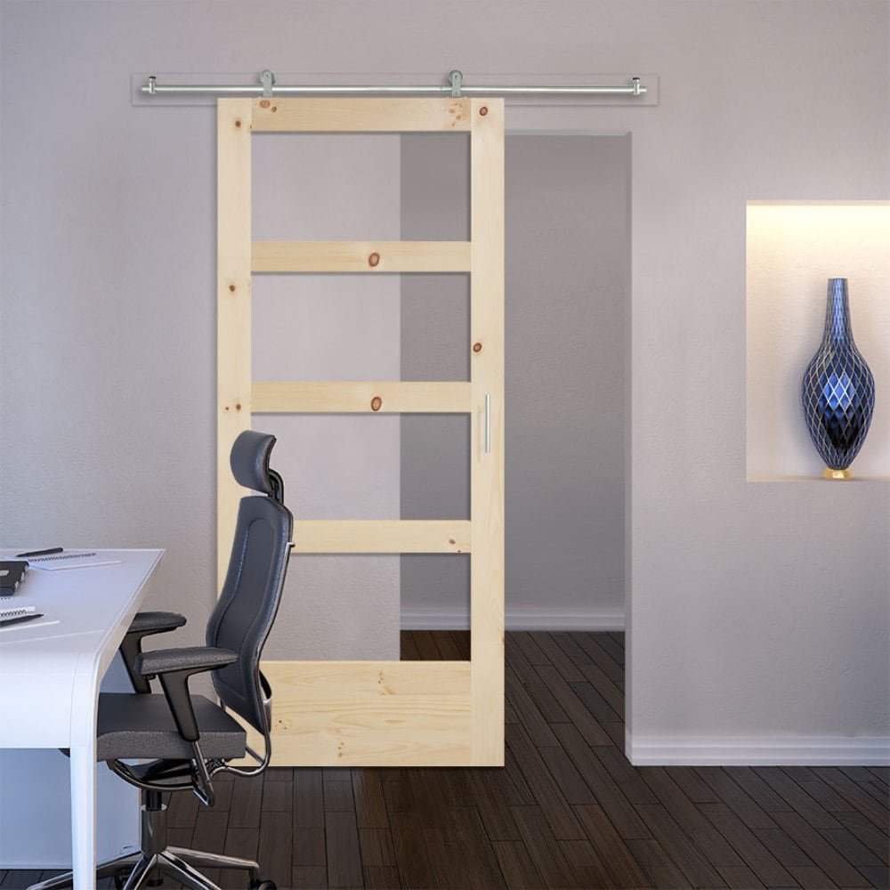 Masonite Traditional 36-in x 84-in Natural Unfinished Knotty Pine Wood Single Barn Door