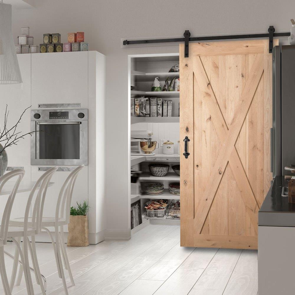 Masonite Traditional 42-in x 84-in Natural Crossbuck Unfinished Knotty Alder Wood Single Barn Door
