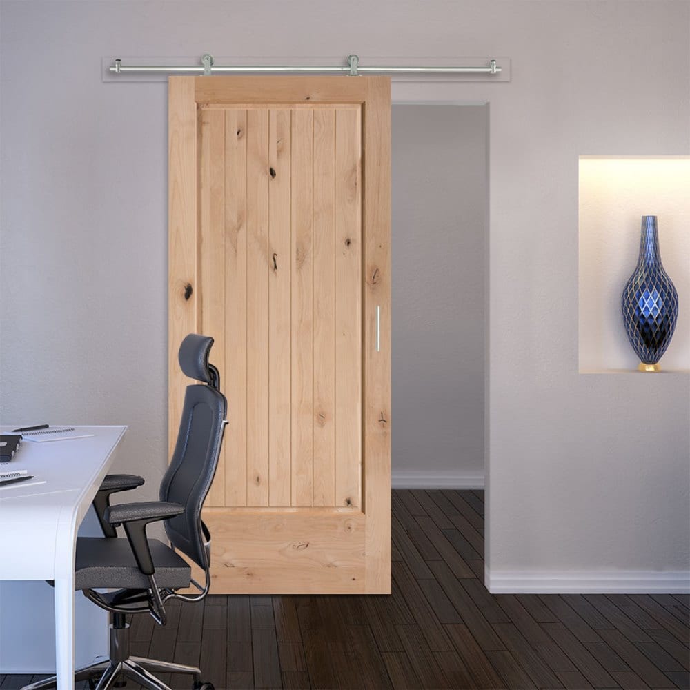 Masonite Traditional 36-in x 84-in Natural Unfinished Knotty Pine Wood Single Barn Door
