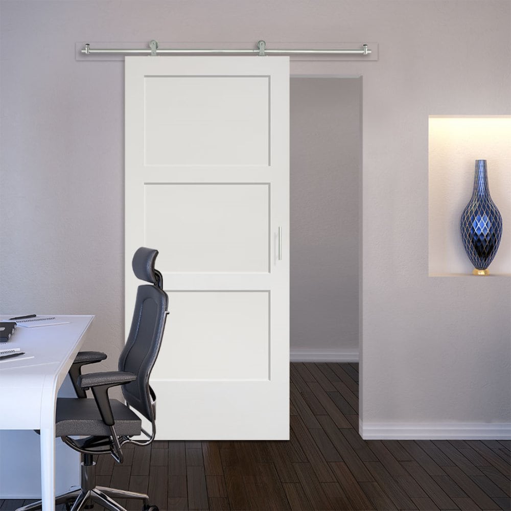 Masonite Traditional 42-in x 84-in 3-Panel Primed MDF Single Barn Door
