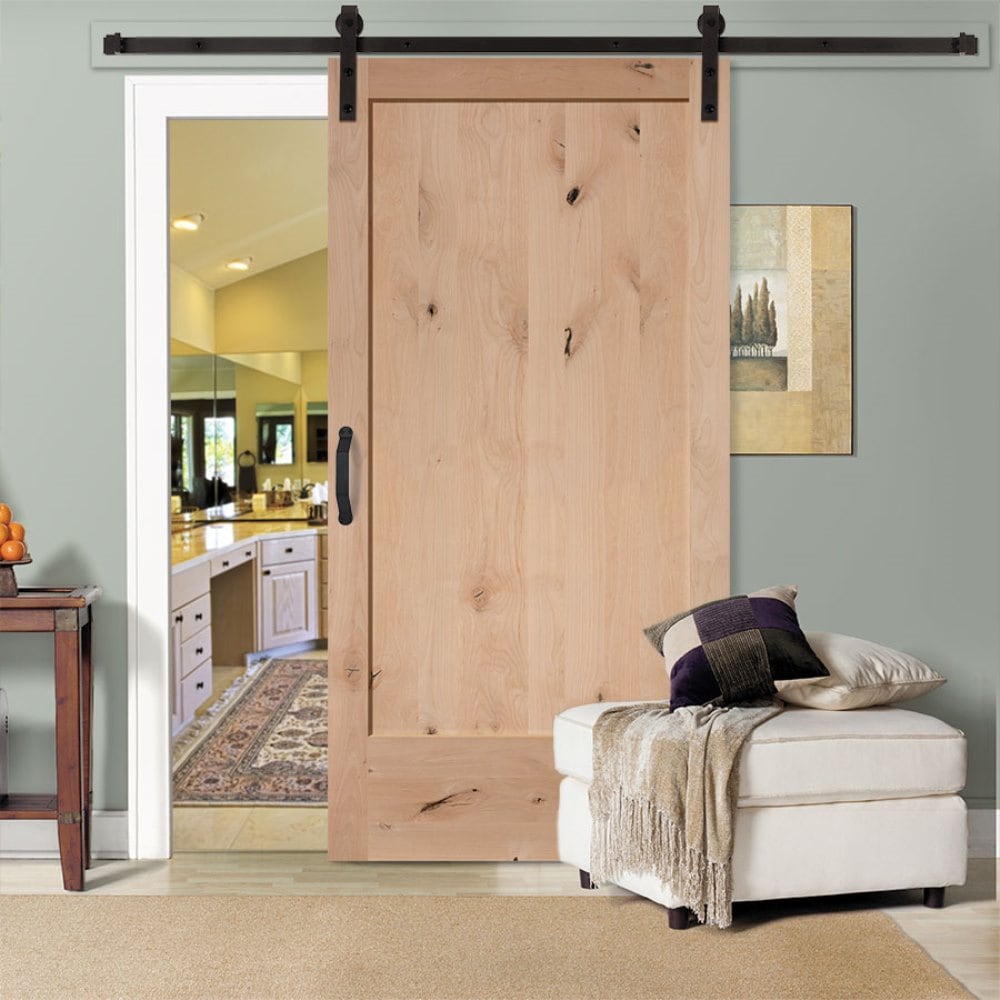 Masonite Traditional 36-in x 84-in Natural 1-Panel Unfinished Knotty Alder Wood Single Barn Door