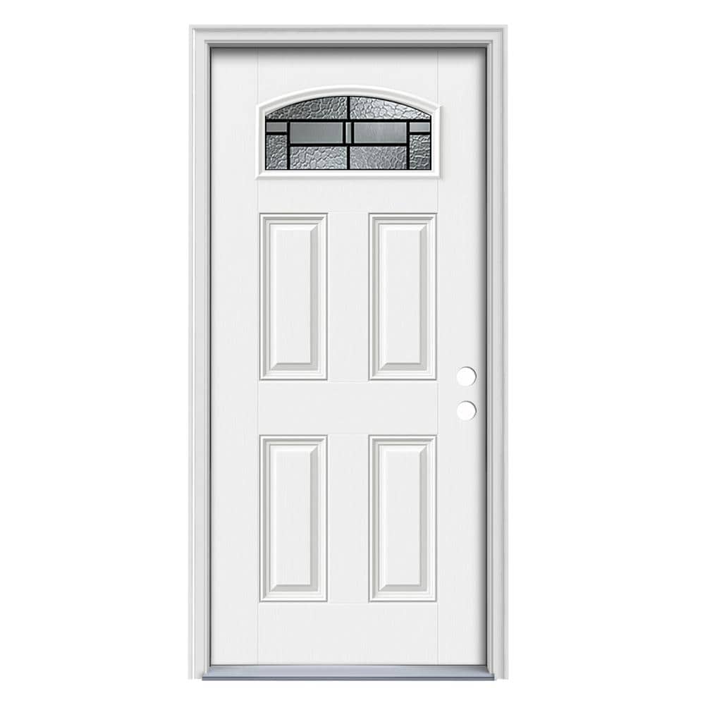 JELD-WEN Pembrook 36-in x 80-in Fiberglass 1/4 Lite Left-Hand Inswing Primed Prehung Single Front Door with Brickmould