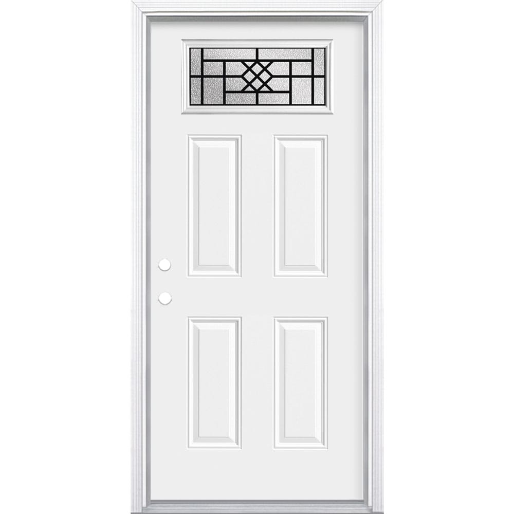 Masonite 36-in x 80-in Steel 1/4 Lite Right-Hand Inswing Primed Prehung Single Front Door with Brickmould