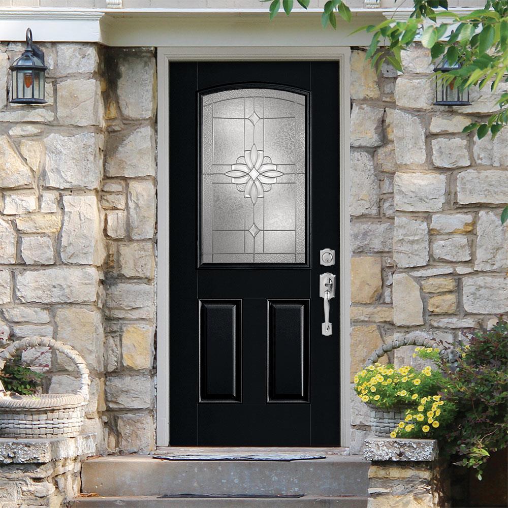 Masonite Laurel 36-in x 80-in Fiberglass Half Lite Left-Hand Inswing Peppercorn Painted Prehung Single Front Door with Brickmould