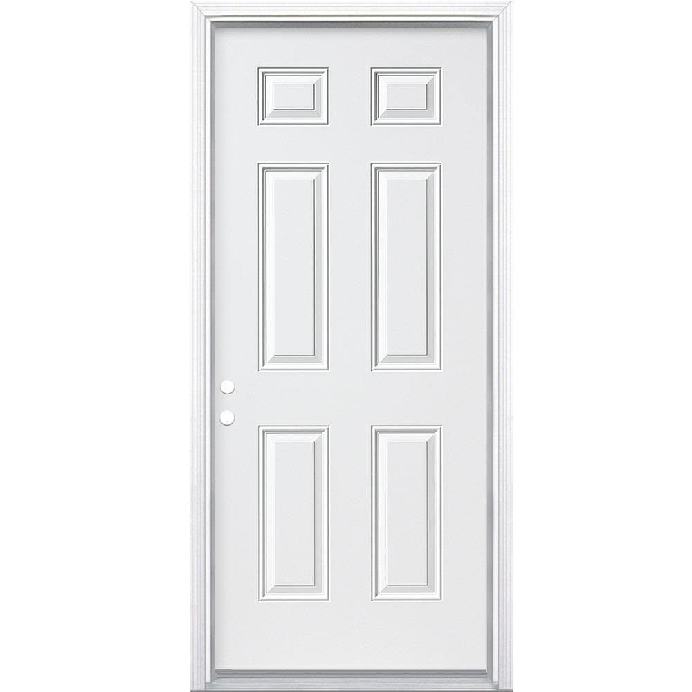 Therma-Tru Benchmark Doors 32-in x 80-in Steel Right-Hand Inswing Ready-to-Paint Unfinished Prehung Front Door with Brickmould
