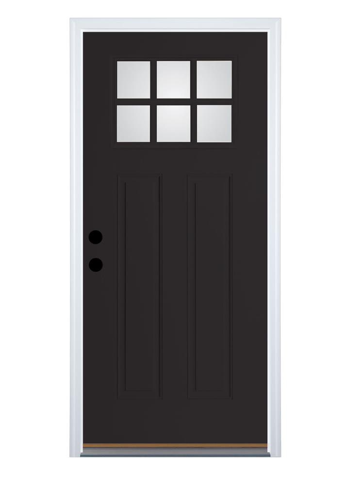 Therma-Tru Benchmark Doors 32-in x 80-in Fiberglass Craftsman Right-Hand Inswing Black Painted Prehung Single Front Door with Brickmould