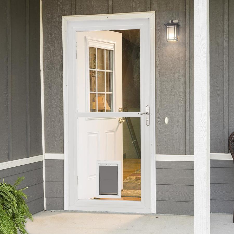 LARSON Tradewinds Pet Door 32-in x 81-in White Full-View Aluminum Storm Door - Super Arbor