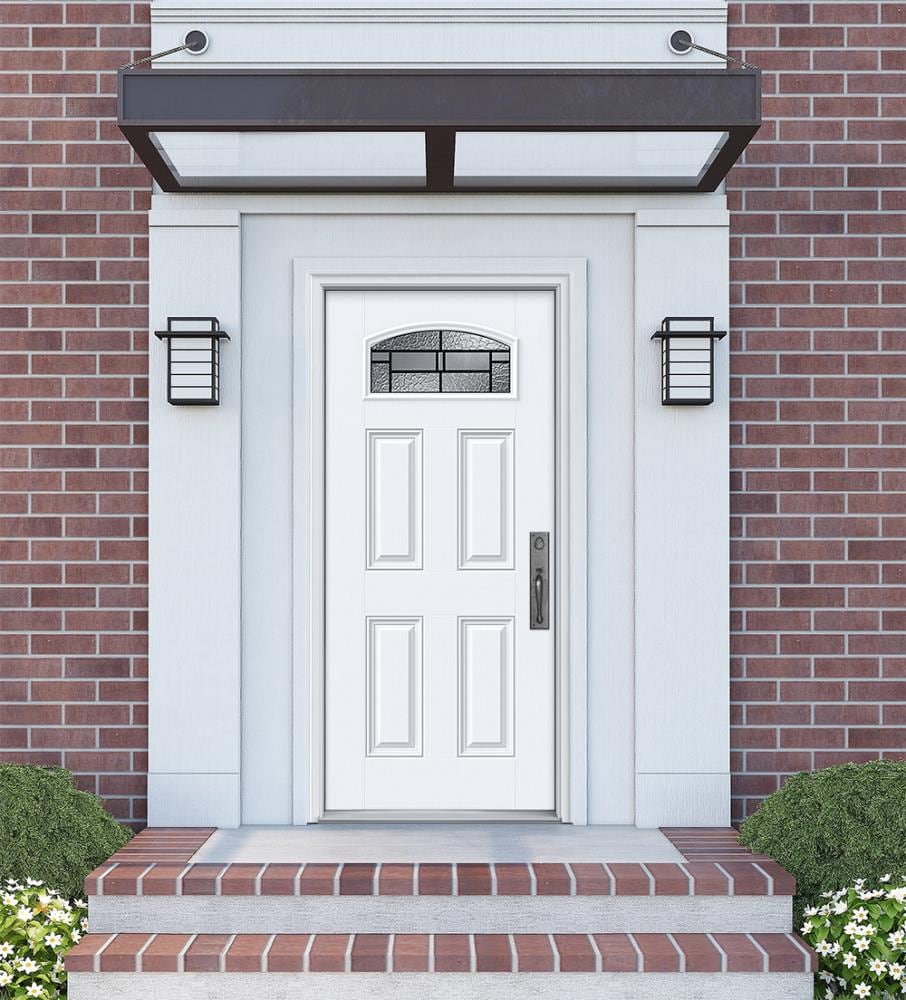 JELD-WEN Pembrook 36-in x 80-in Fiberglass 1/4 Lite Left-Hand Inswing Primed Prehung Single Front Door with Brickmould