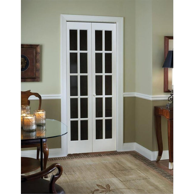 Pinecroft Williamsburg 36-in x 80-in White 2-Panel Square Clear Glass Prefinished Pine Wood Bifold Door (Hardware Included)