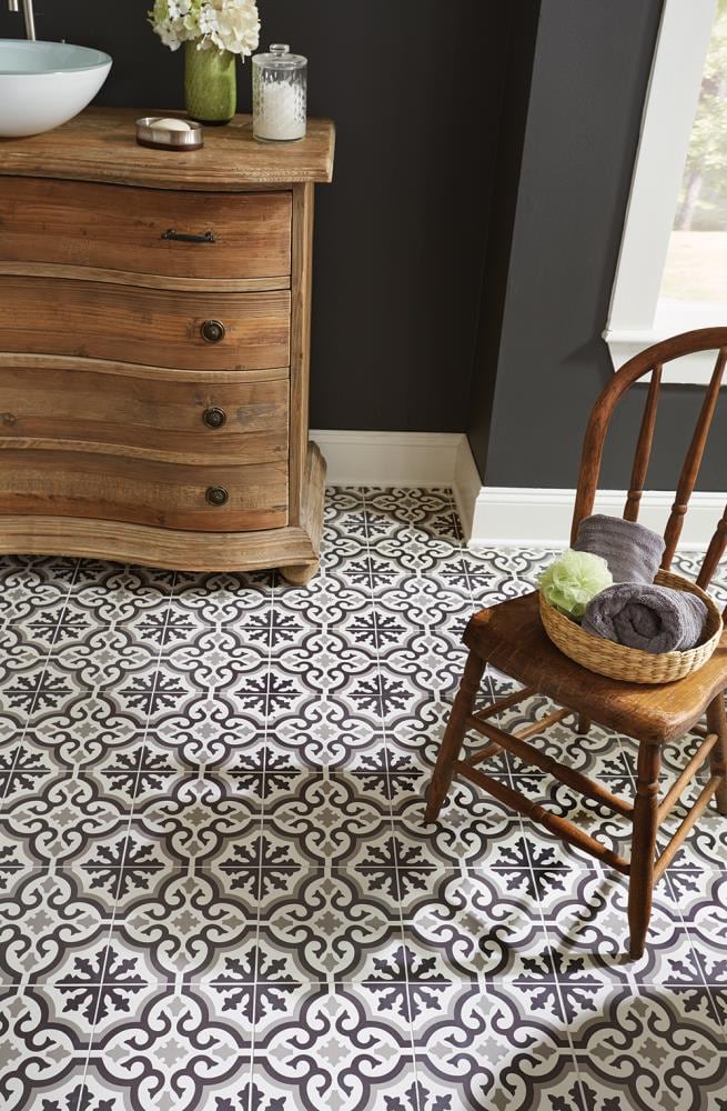 Style Selections Charlotte Black and White 9-in x 9-in Groutable Water Resistant Peel and Stick Vinyl Tile Flooring (0.5625-sq ft)