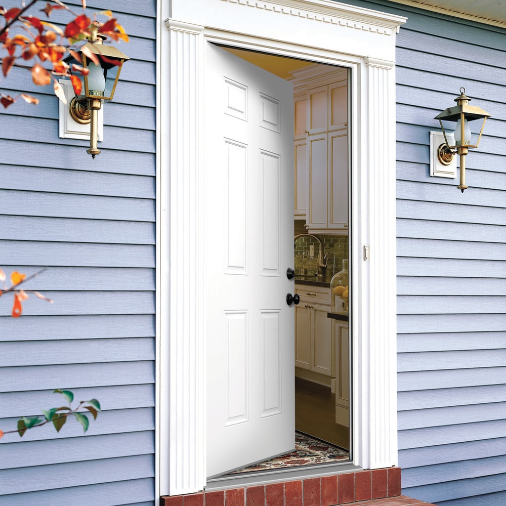 JELD-WEN 32-in x 80-in Steel Left-Hand Inswing Primed Prehung Single Front Door with Brickmould