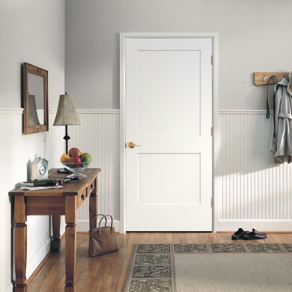 JELD-WEN Monroe 32-in x 80-in Primed 2-Panel Square Solid Core Molded Composite Left-Hand Single Prehung Interior Door with Flat Jamb