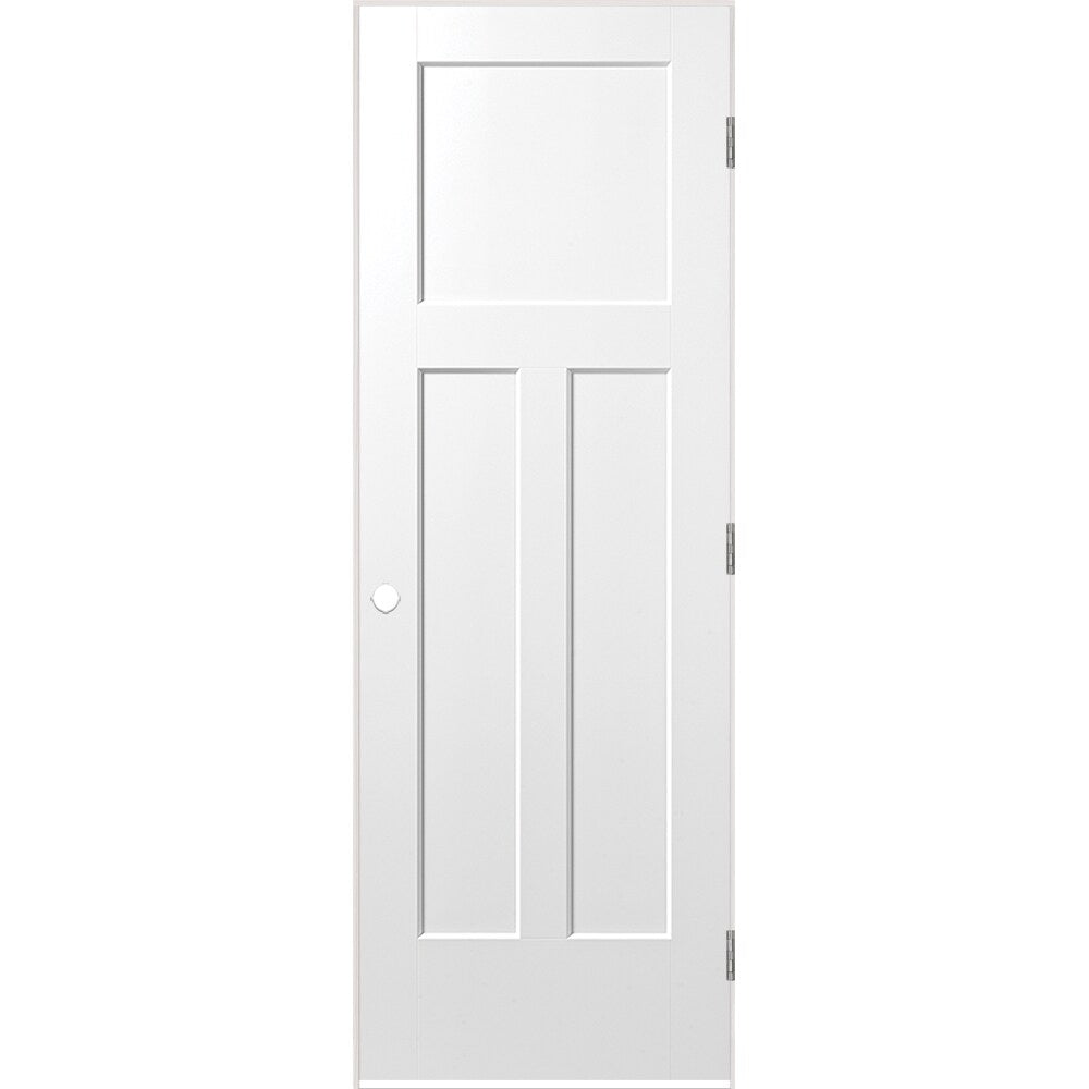 Masonite Pre-Hung Interior Door, 28-in x 80-in, Primed White, 3-Panel Craftsman, Solid Core Molded Composite, Left-Hand, Flat Jamb