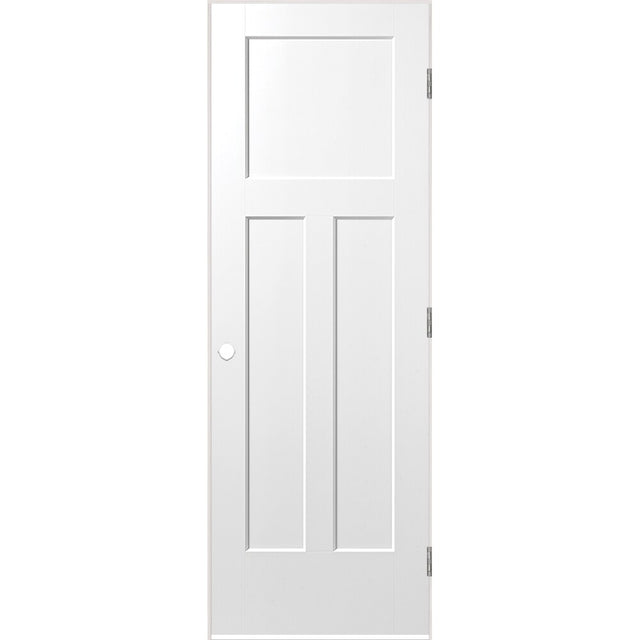 Masonite Pre-Hung Interior Door, 28-in x 80-in, Primed White, 3-Panel Craftsman, Solid Core Molded Composite, Left-Hand, Flat Jamb