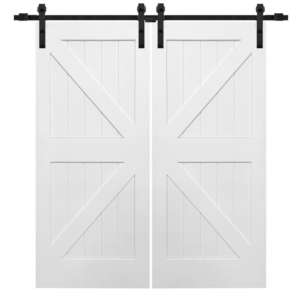 72 in. x 84 in. Primed K-Plank MDF Sliding Barn Door with Hardware Kit - Super Arbor