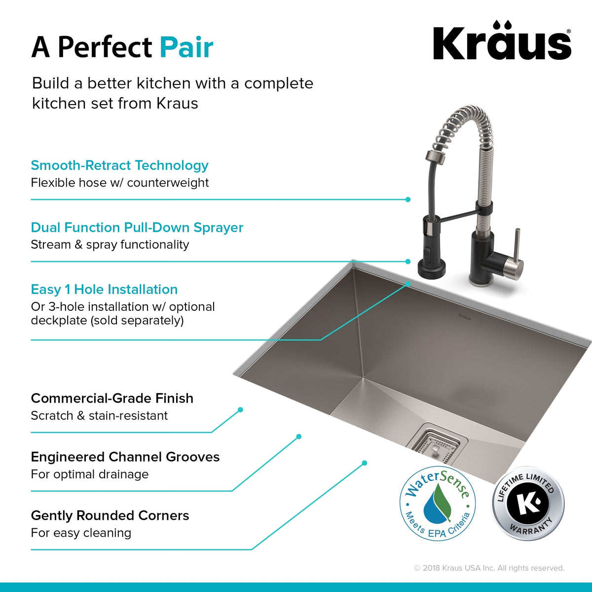 Kraus Stainless Steel Undermount Laundry Sink with Drain and Faucet