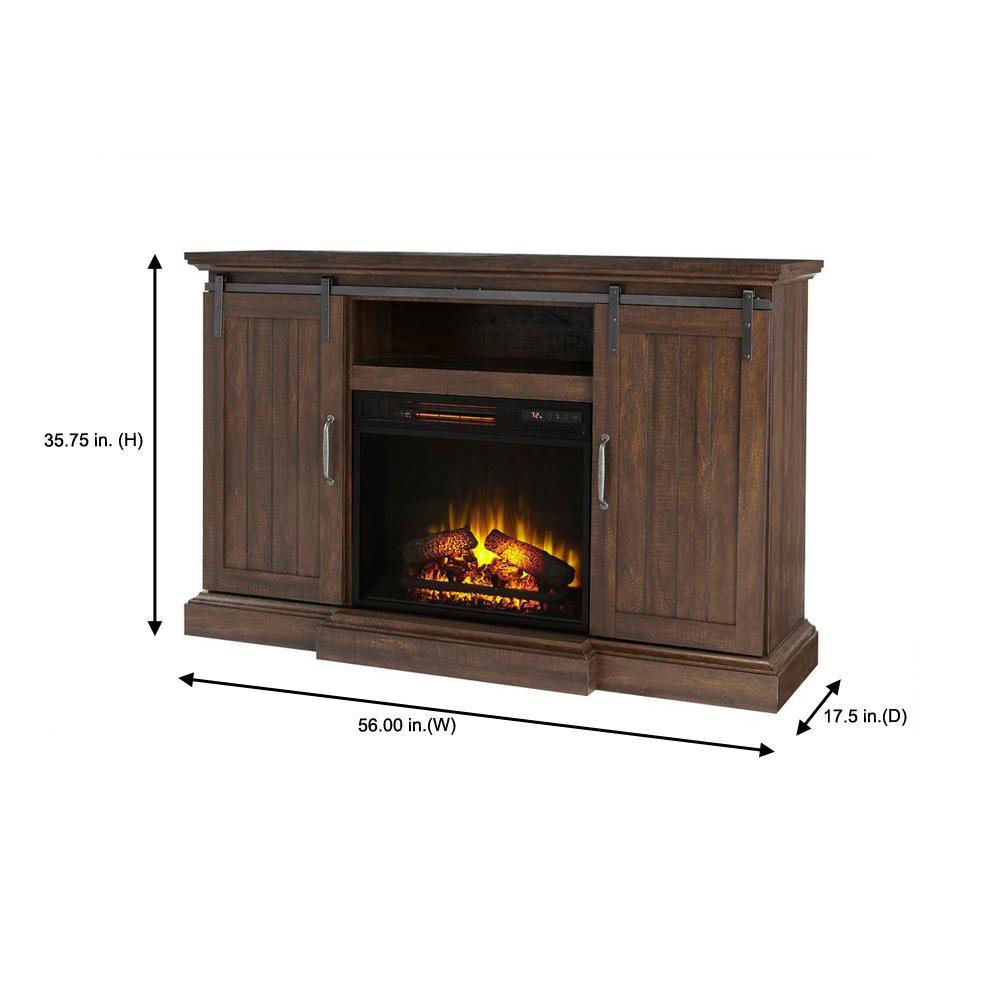 Chastain 56 in. Freestanding Media Console Electric Fireplace TV Stand with Sliding Barn Door in Rustic Walnut - Super Arbor