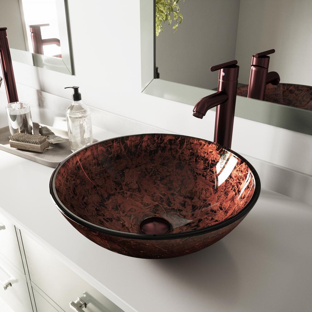 Glass Vessel Bathroom Sink in Gray Onyx and Seville Faucet Set in Matte Black - Super Arbor