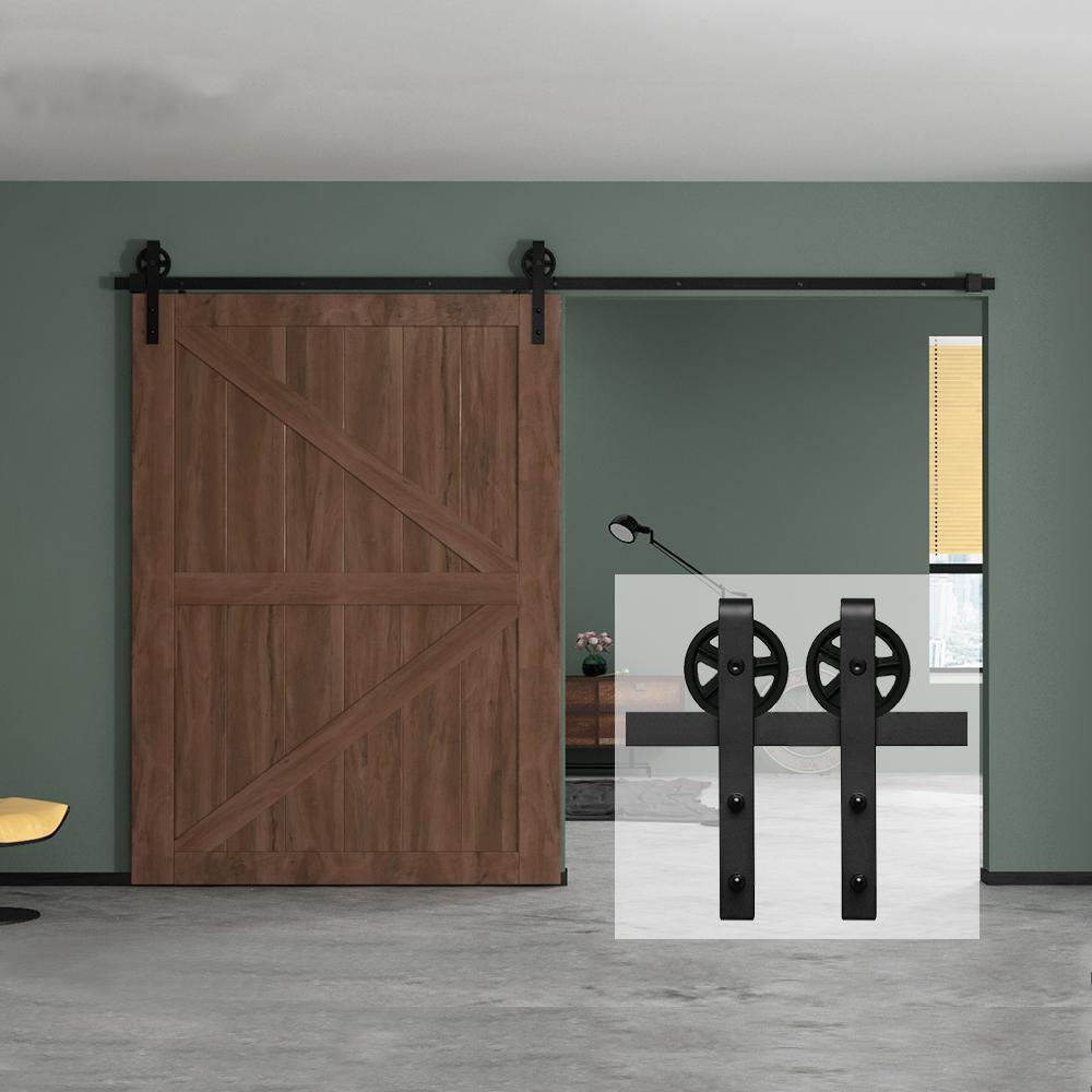 10 ft./120 in. Black Sliding Barn Door Track and Hardware Kit with Bigwheel J Shape Hanger for Single Door - Super Arbor