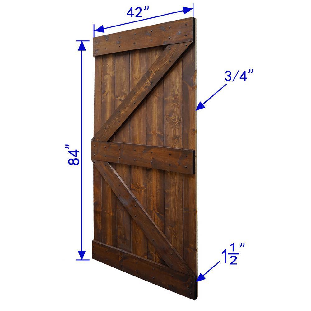 42 in. x 84 in. K-Series Dark Walnut DIY Finished Knotty Pine Wood Sliding Barn Door Slab with Hardware Kit - Super Arbor
