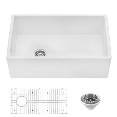 30 in. Single Bowl Farmhouse Fireclay Kitchen Sink with Left Offset Drain in White