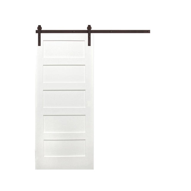 30 in. x 80 in. 5-Panel Unfinished Prime Solid Pine Wood Interior Sliding Barn Door with Oil Rubbed Bronze Hardware Kit