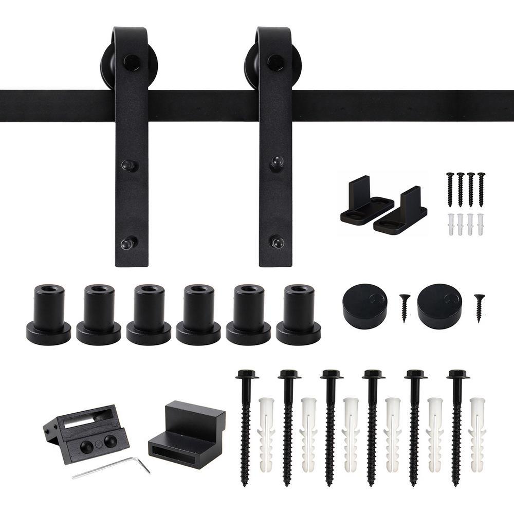 7.5 ft./90 in. Frosted Black Sliding Barn Door Hardware Track Kit for Single with Non-Routed Floor Guide - Super Arbor