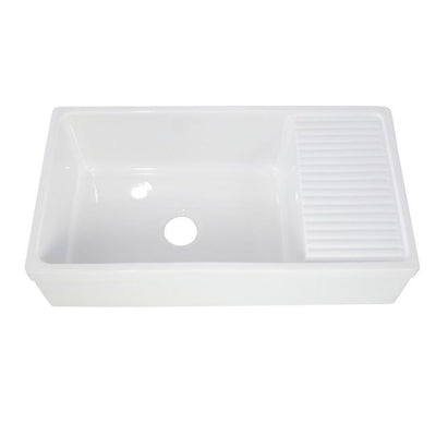 Quatro Alcove Reversible Series Farmhaus Farmhouse Apron Front Fireclay 36 in. Single Bowl Kitchen Sink in White