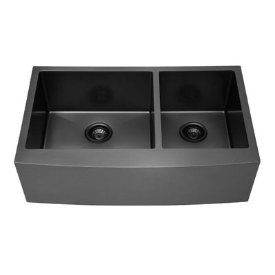 Gunmetal Black Stainless Steel 33 in. 16-Gauge Double Bowl Farmhouse Apron-Front Kitchen Sink