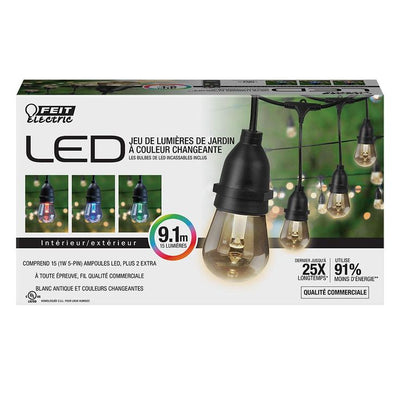 30 ft. 15-Socket Indoor/ Outdoor Color Changing String Light Set with LED Bulbs and Remote Control Included (4-Pack)