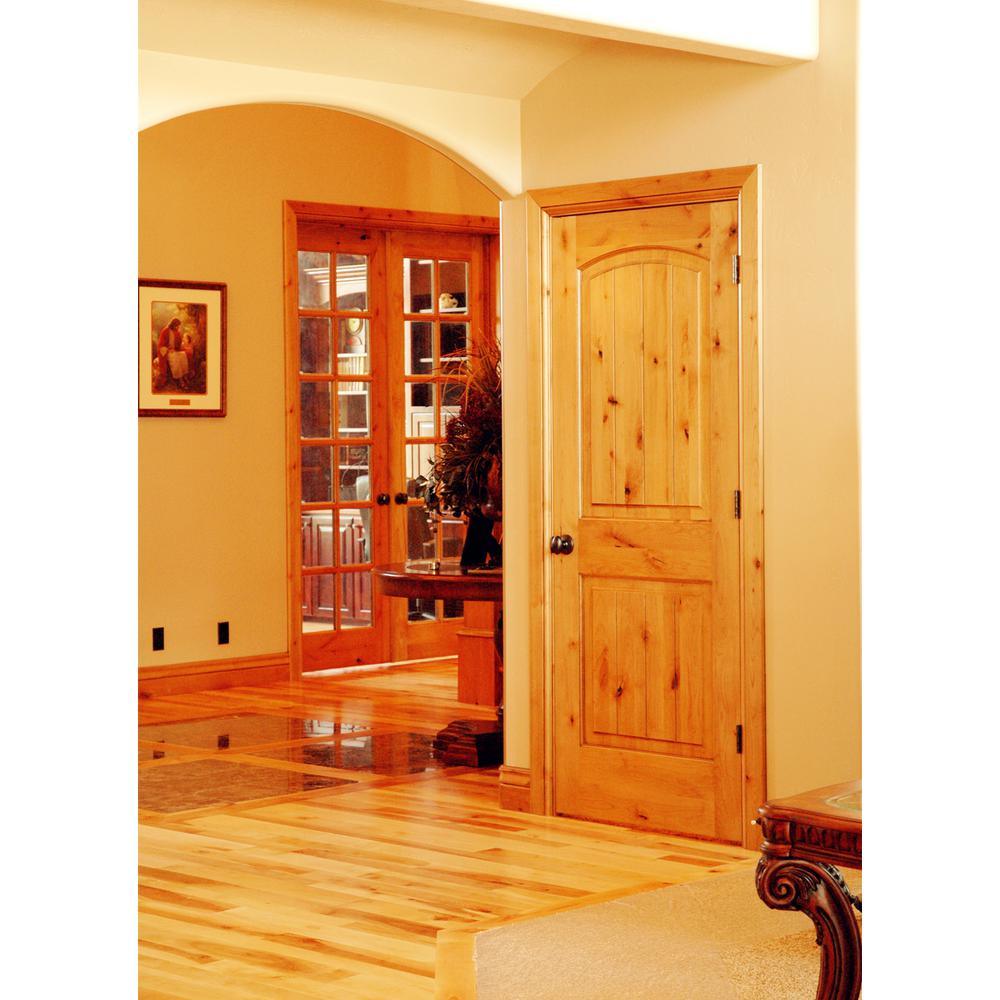 30 in. x 80 in. Knotty Alder 2 Panel Top Rail Arch with V-Groove Solid Wood Core Interior Door Slab - Super Arbor