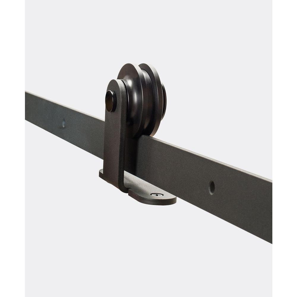 78 in. Black Solid Steel Sliding Rolling Barn Door Hardware Kit for Single Wood Doors with Routed Floor Guide - Super Arbor