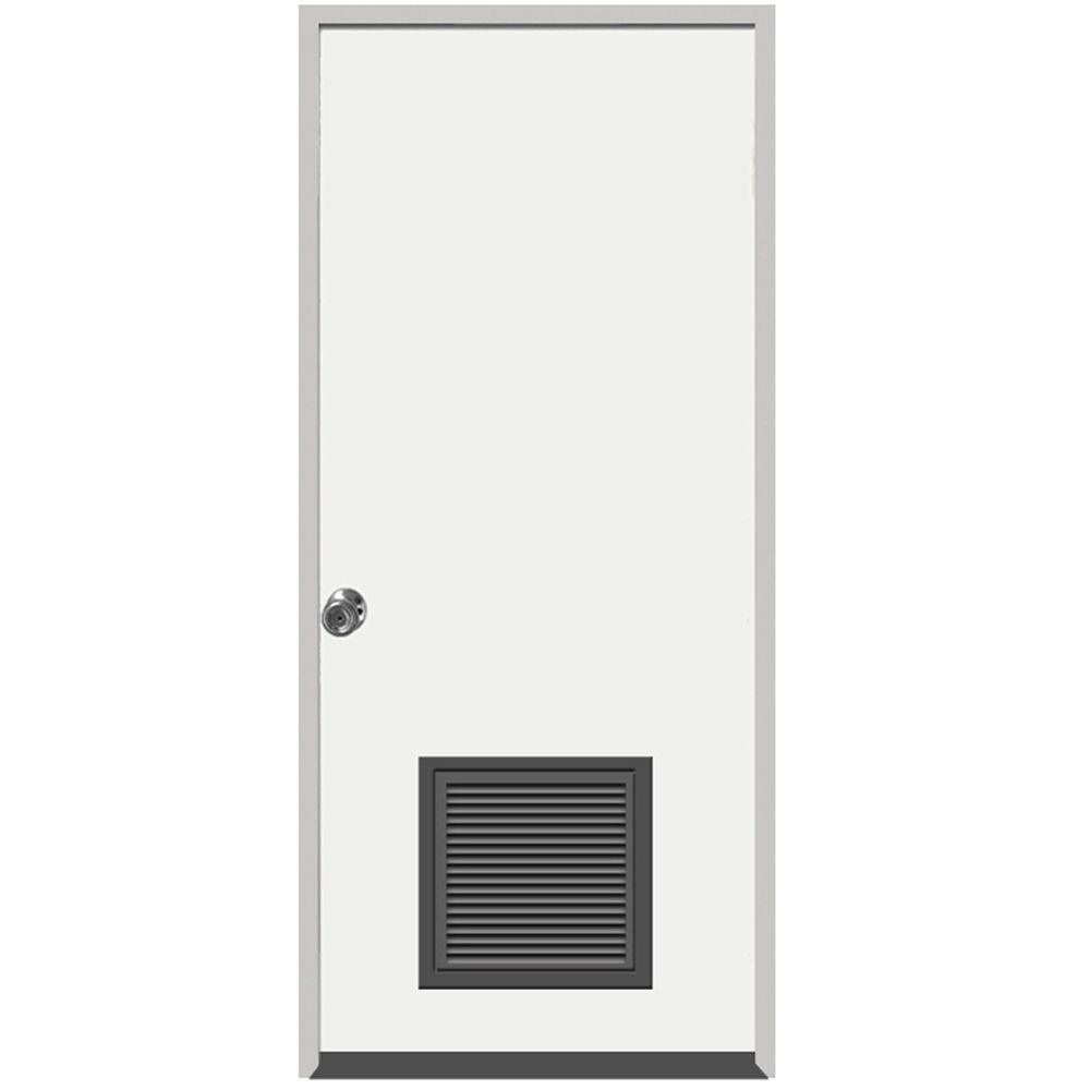 30 in. x 80 in. Premium Vented Flush White Primed Left-Hand Outswing Steel Prehung Front Door with 4 in. Wall - Super Arbor
