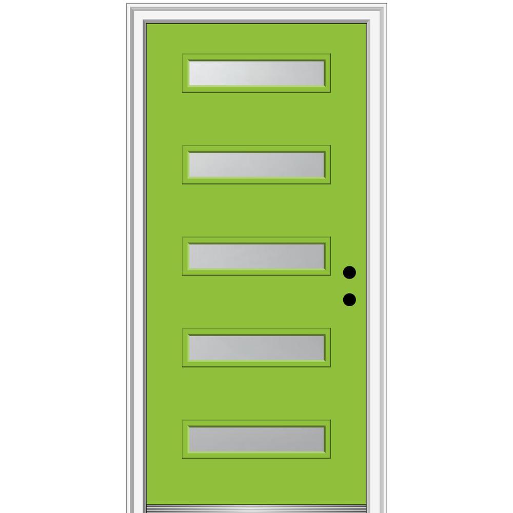 36 in. x 80 in. Davina Right-Hand Inswing 5-Lite Frosted Glass Painted Steel Prehung Front Door on 4-9/16 in. Frame - Super Arbor